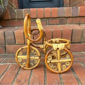 vintage rattan and bamboo bicycle plant stand
